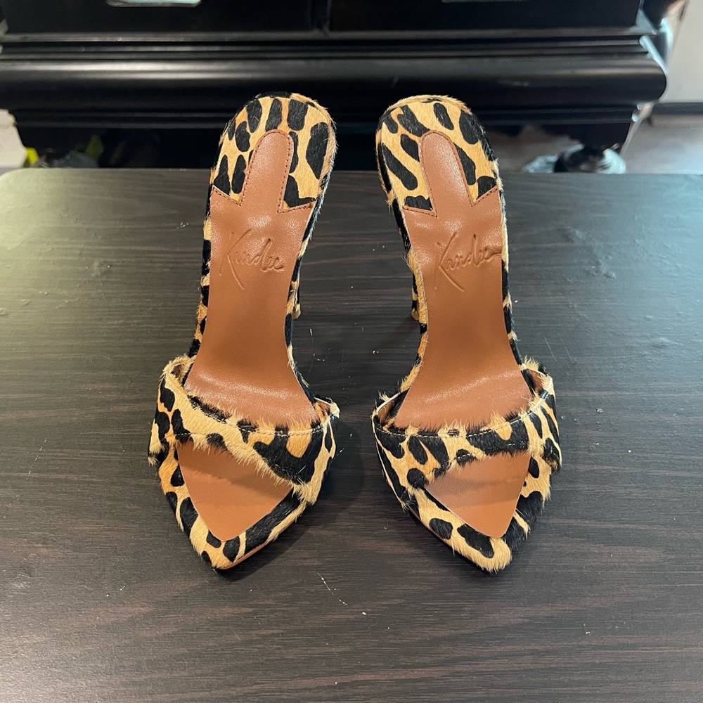 KANDEESHOES Leopard Calf Fur Mules